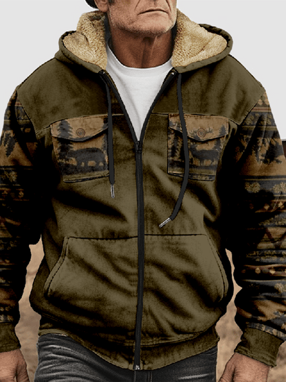 Retro Casual Men's Western Style Elk Print Velvet Jacket
