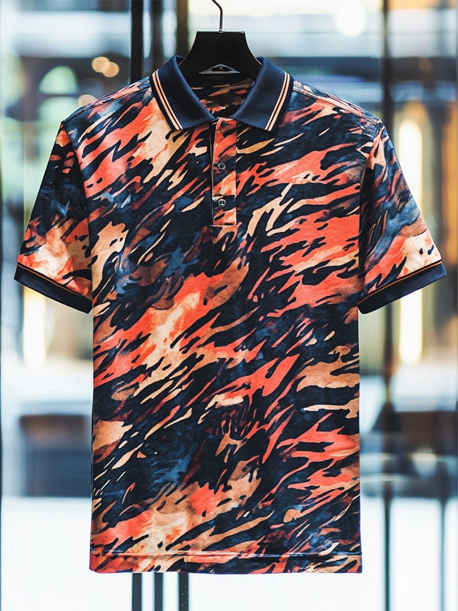 Men's Business Casual Button Short Sleeve Polo Shirt