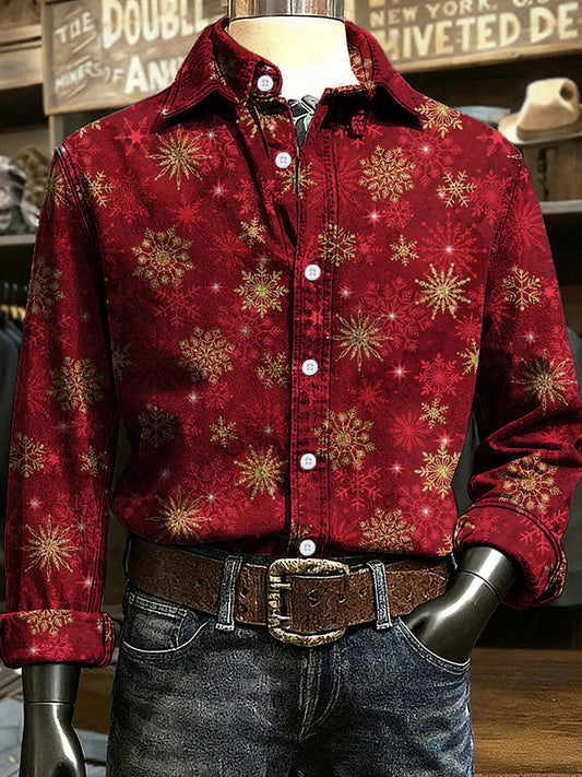 Men's Christmas Art Design Printed Long Sleeve Casual Shirt