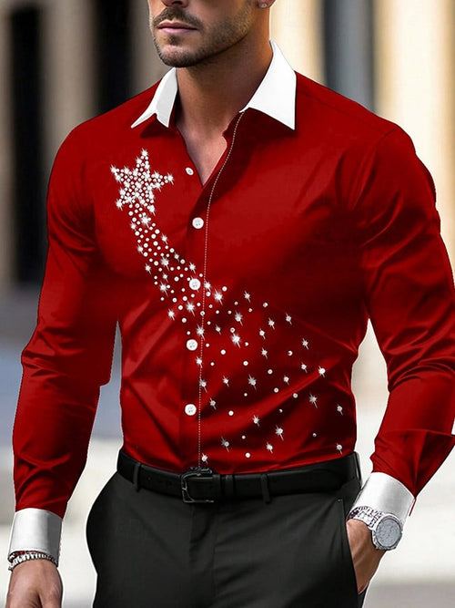 Men's Luxury Christmas Contrast Color Print Long Sleeve Shirt
