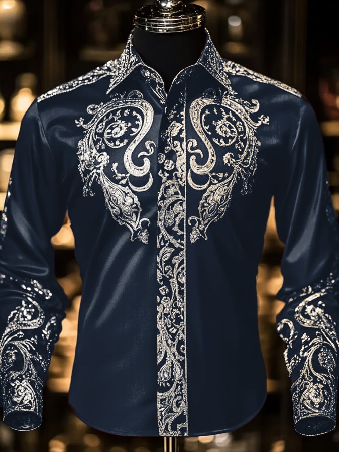 Men's Fashion Business Luxury Design Printed Long Sleeve Shirt