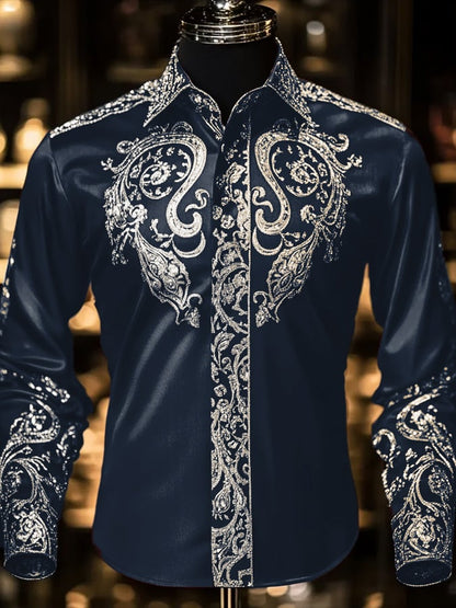Men's Fashion Business Luxury Design Printed Long Sleeve Shirt