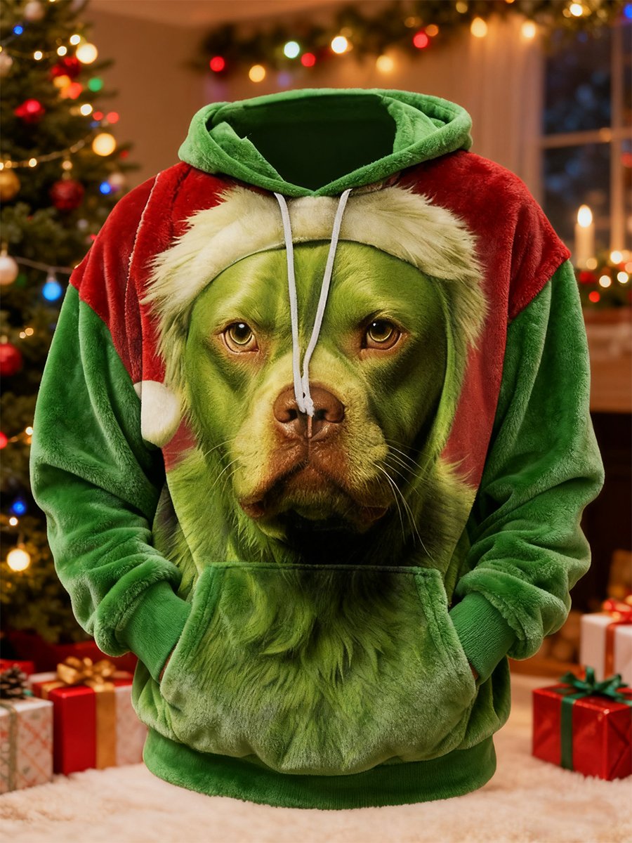 Fun Dog Head Flannel Hoodie