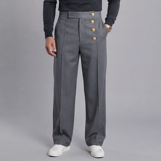 Men's Loose-Fit, High-Waisted, Wide-Leg, Single-Breasted Dress Pants