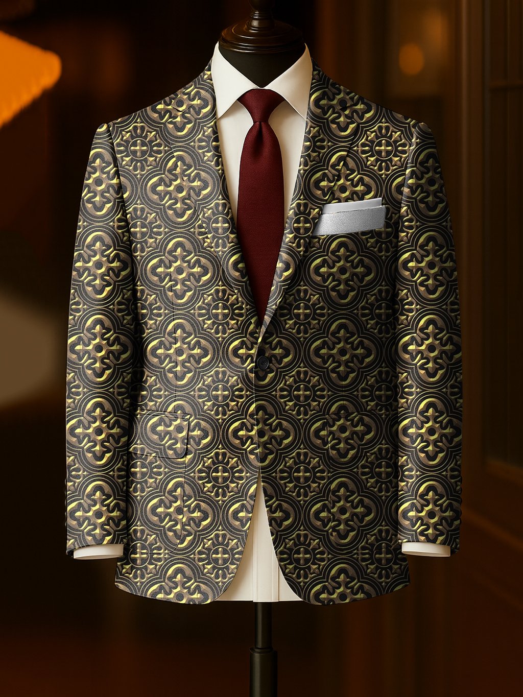 Men's Business Casual Large Pocket Notch Lapel Print Blazers