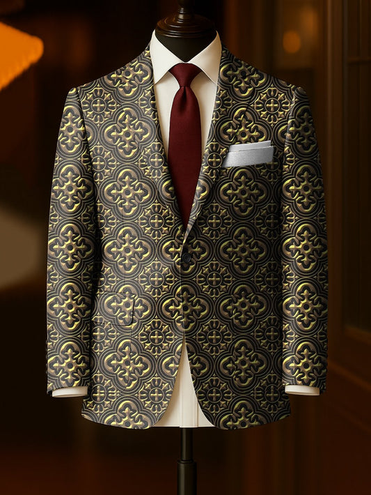 Men's Business Casual Large Pocket Notch Lapel Print Blazers