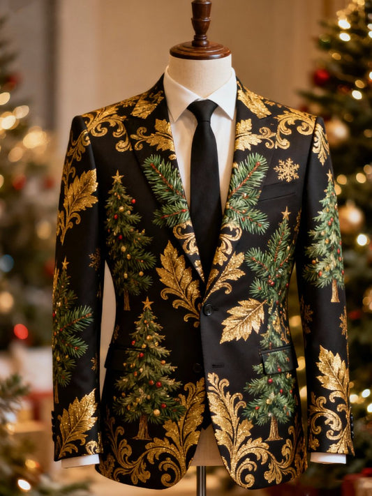 Men's Luxury Christmas Holly Collar Suit Jacket