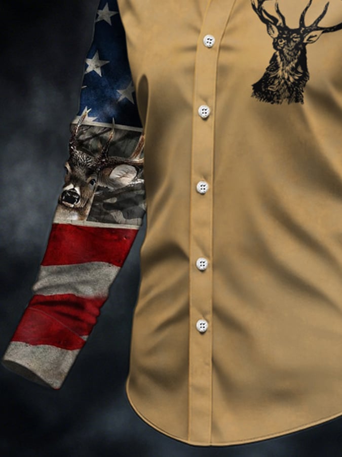 Men's Casual Simple Camouflage Elk Western Style Shirt