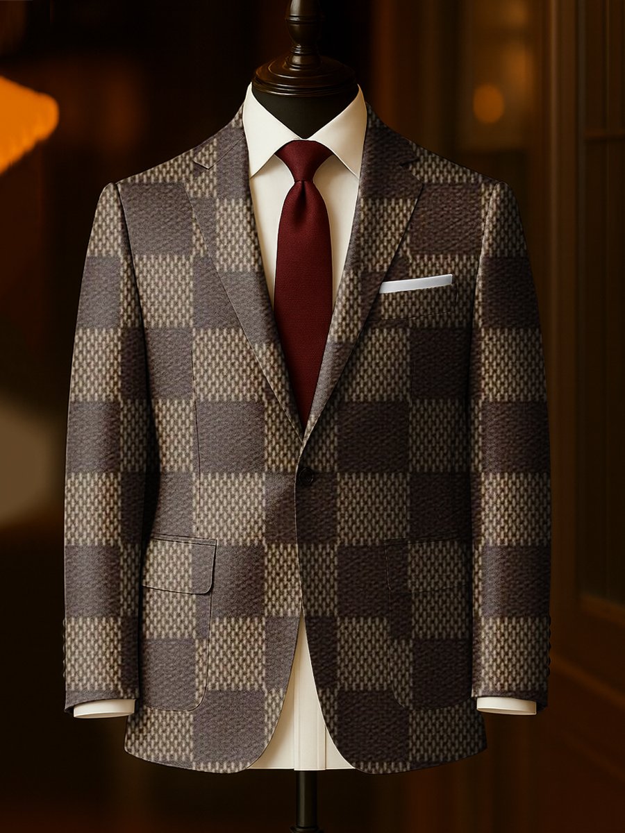 Men's Business Casual Large Pocket Plaid Blazers