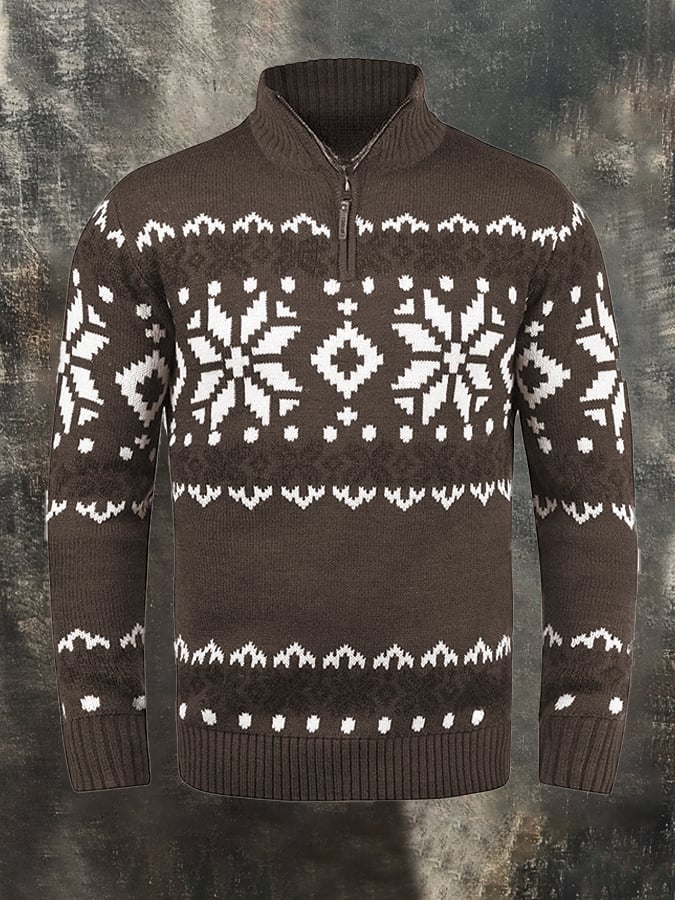 Men's Retro Contrast Christmas Half Zip Knit Sweater