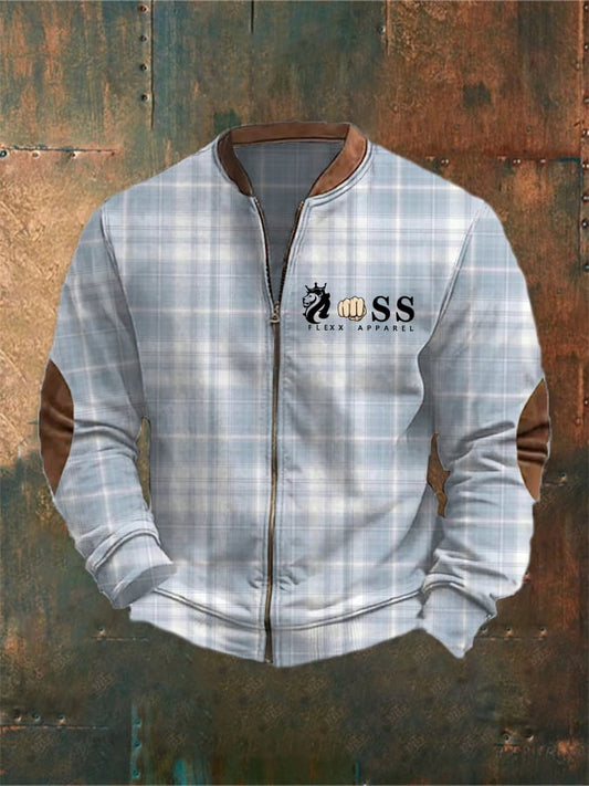 Men's Vintage Letter Design Printed Zipper Stand Collar Cardigan