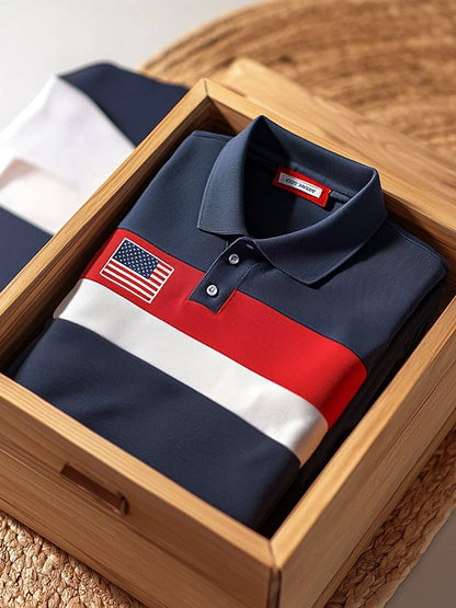 Men's Classic Business Flag Independence Day Short Sleeve Polo Shirt