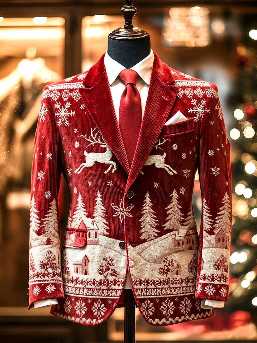 Men's Vintage Casual Christmas Party Corduroy Blazer
