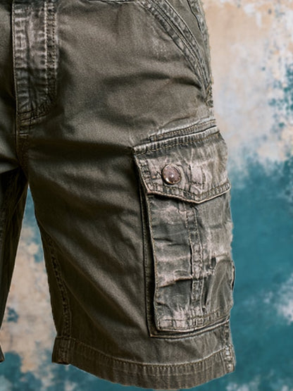 Men's Retro Outdoor Multi-Pocket 100% Cotton Washed Cargo Shorts
