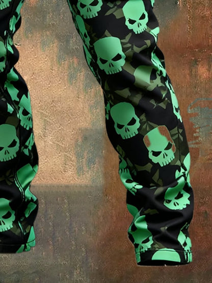 Men's Vintage Skull Camouflage Distressed Pocket Work Pants