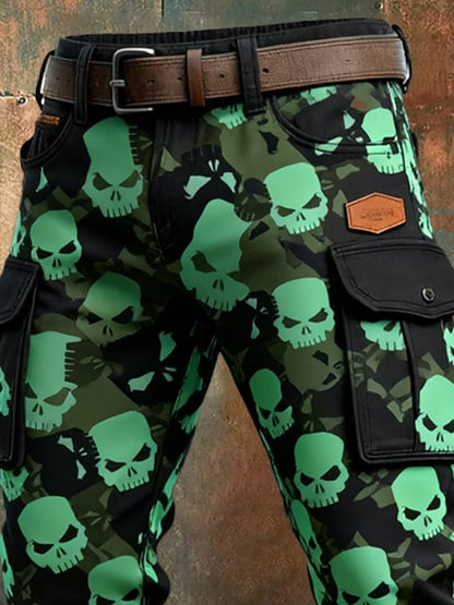 Men's Vintage Skull Camouflage Distressed Pocket Work Pants