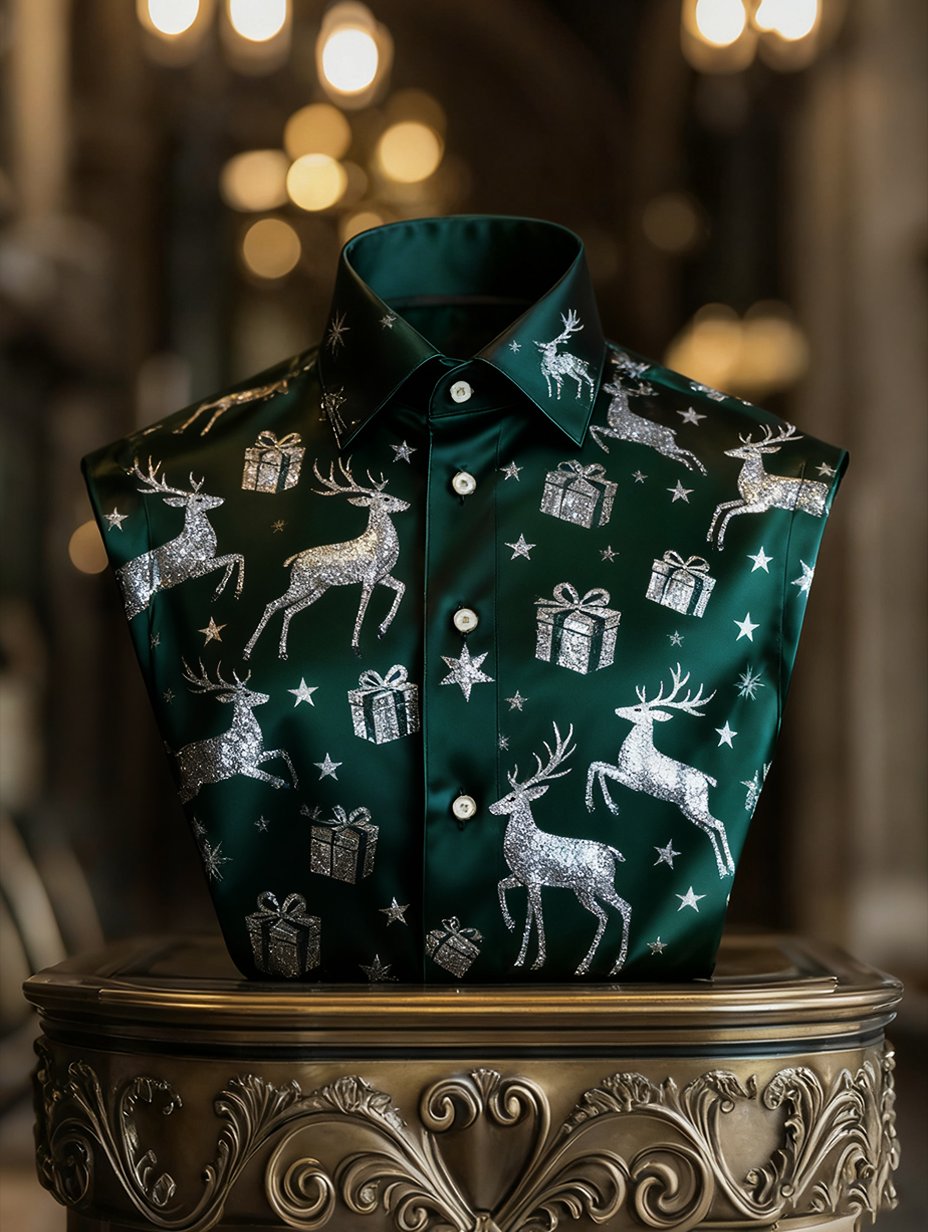 Men's  Christmas Long Sleeve Button-Down Shirt