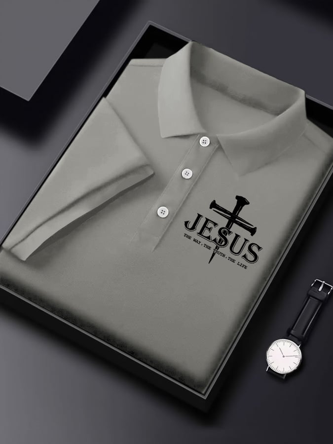Men'S Jesus The Way The Truth The Life Print  Short Sleeve Polo Shirt