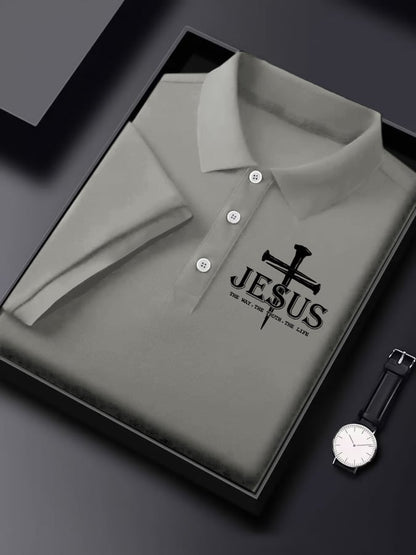 Men'S Jesus The Way The Truth The Life Print  Short Sleeve Polo Shirt