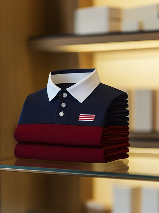 Men's Business Casual Logo Button Short Sleeve Polo Shirt