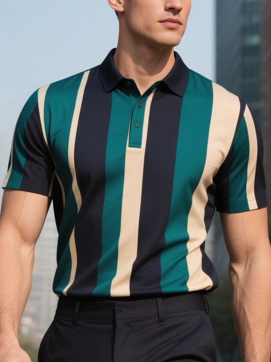 Men's Business Casual Button Short Sleeve Polo Shirt