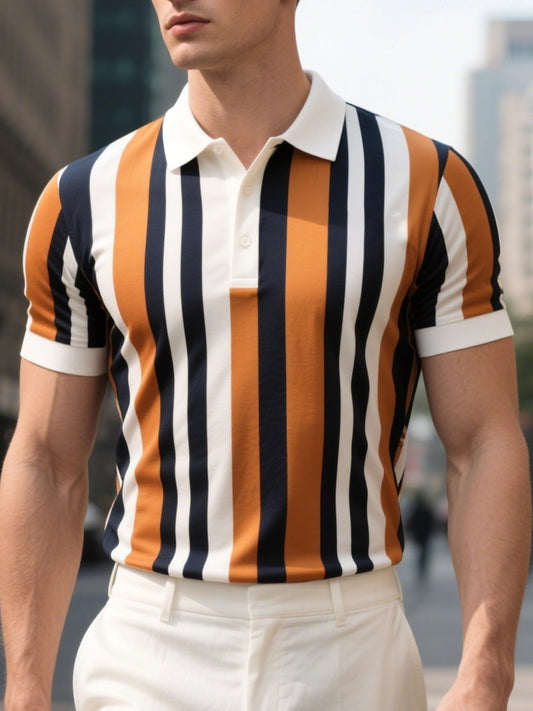 Men's Business Casual Button Short Sleeve Polo Shirt