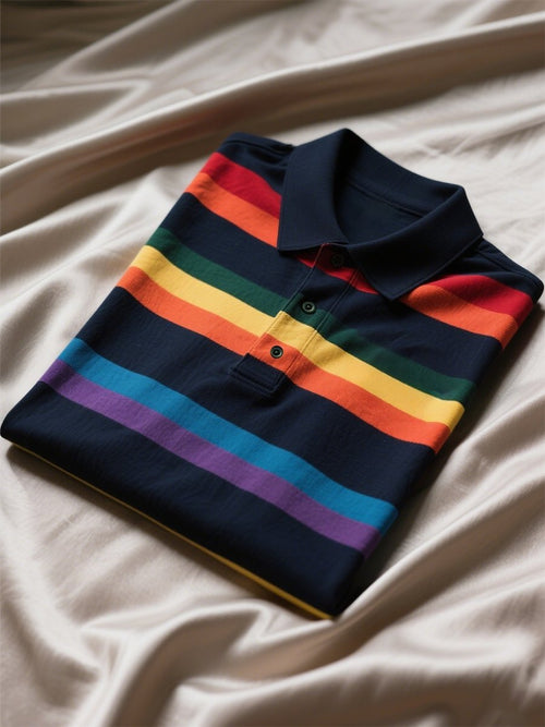 Men's Business Casual Geometric Button Short Sleeve Polo Shirt