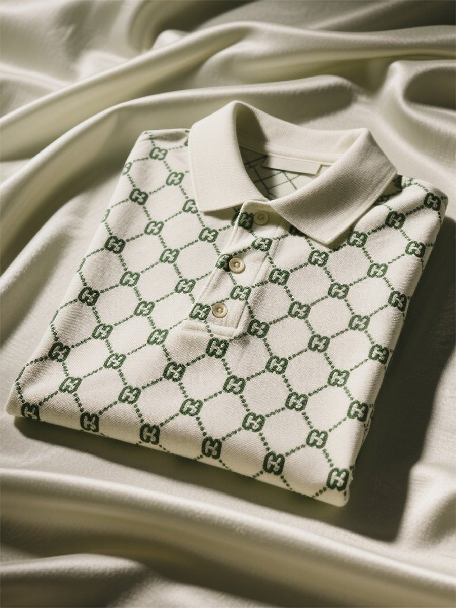 Men's Business Casual Geometric Button Short Sleeve Polo Shirt