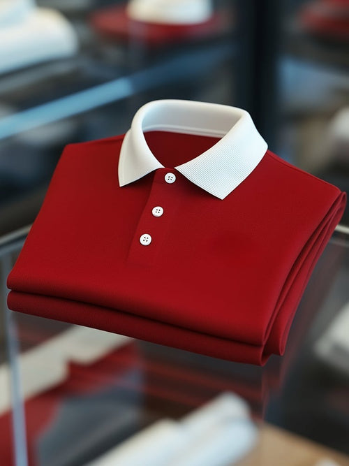 Men's Business Casual Logo Button Short Sleeve Polo Shirt