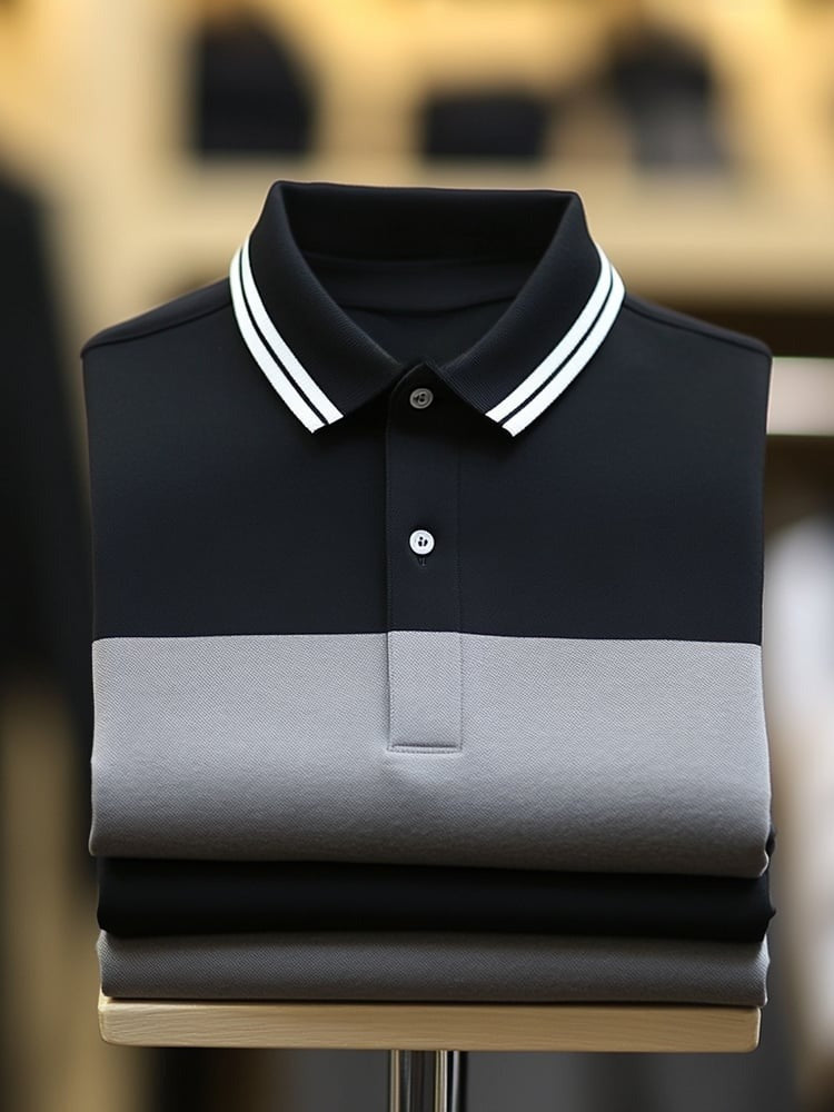 Men's Classic Business Logo Button Short Sleeve Polo Shirt