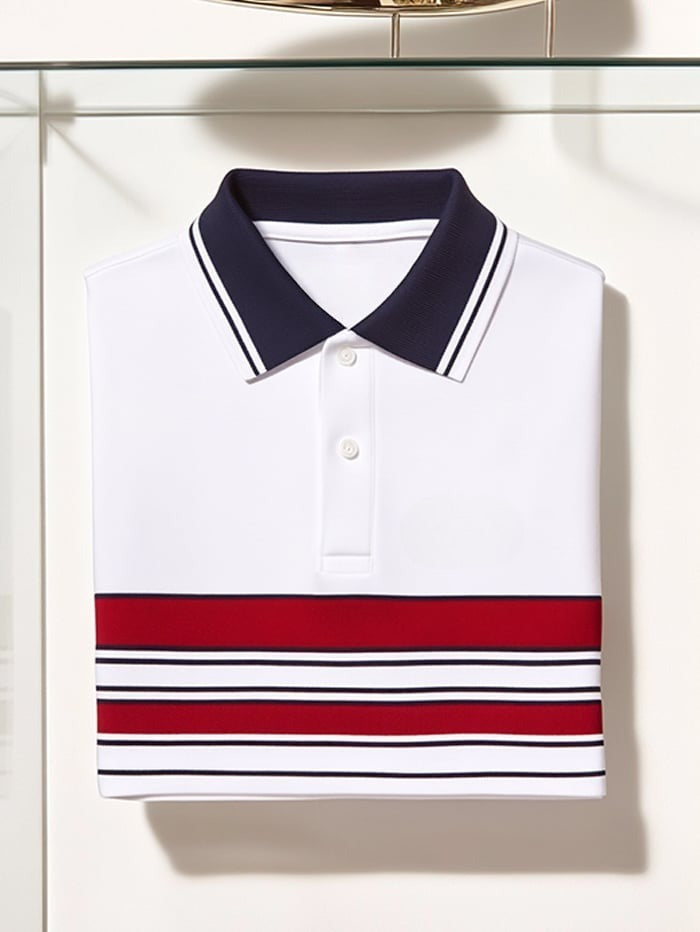 Men's Classic Business Logo Button Short Sleeve Polo Shirt