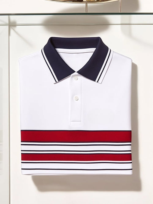 Men's Classic Business Logo Button Short Sleeve Polo Shirt