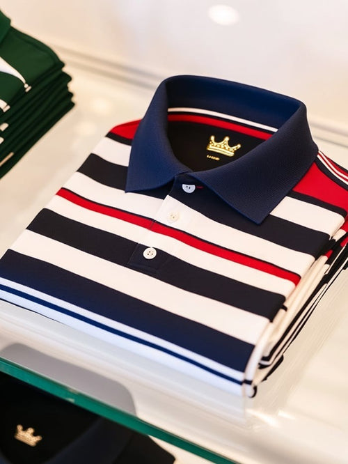 Men's Classic Business Logo Button Short Sleeve Polo Shirt