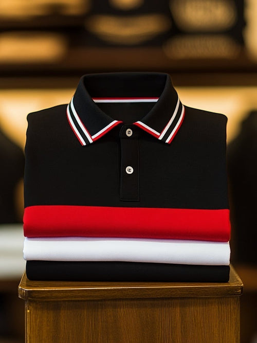 Men's Classic Business Logo Button Short Sleeve Polo Shirt