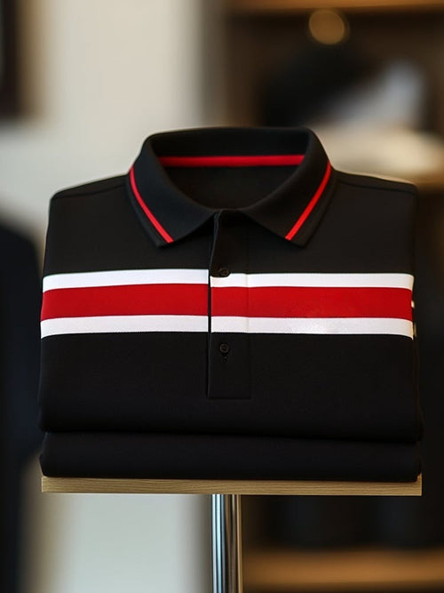 Men's Classic Business Logo Button Short Sleeve Polo Shirt