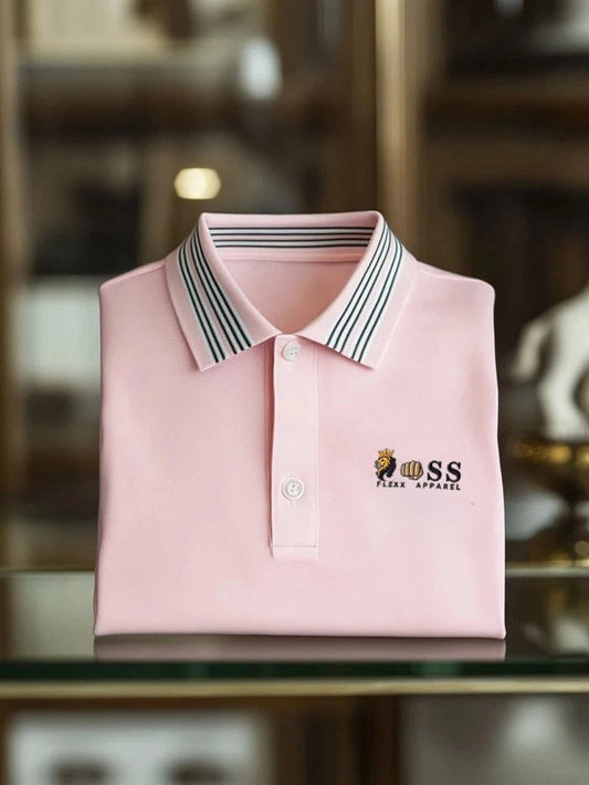Men's Classic Business Logo Button Short Sleeve Polo Shirt