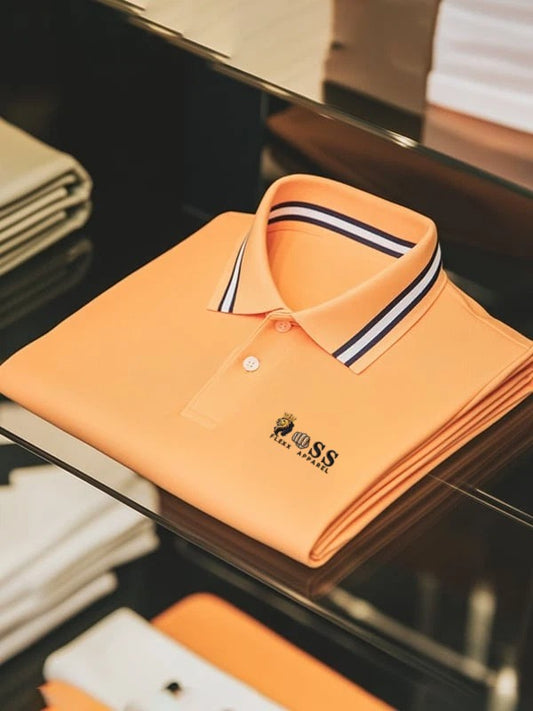 Men's Classic Business Logo Button Short Sleeve Polo Shirt