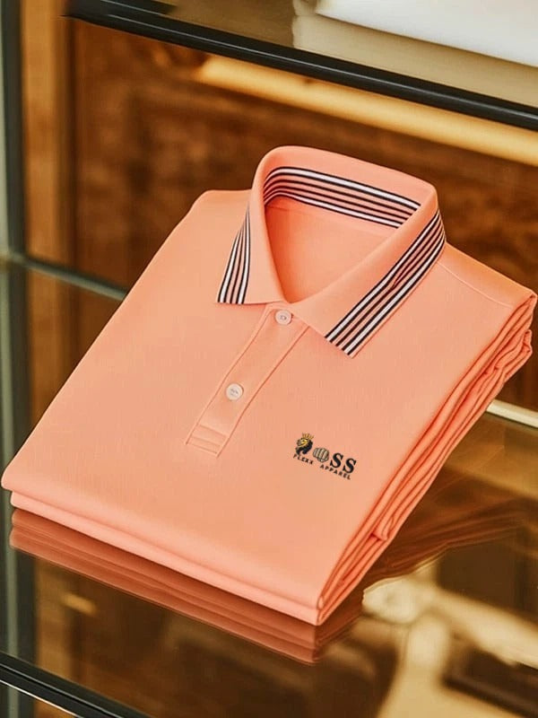 Men's Classic Business Logo Button Short Sleeve Polo Shirt