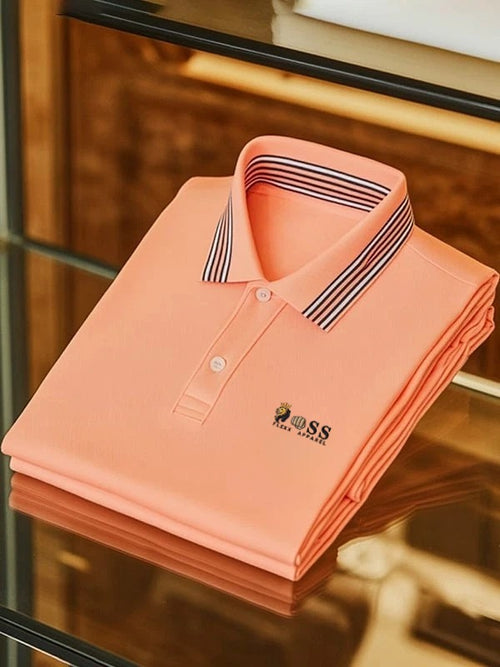 Men's Classic Business Logo Button Short Sleeve Polo Shirt