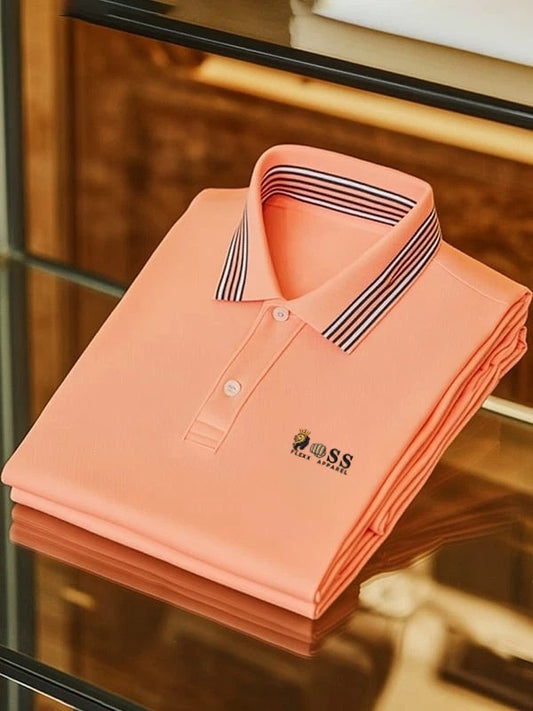 Men's Classic Business Logo Button Short Sleeve Polo Shirt