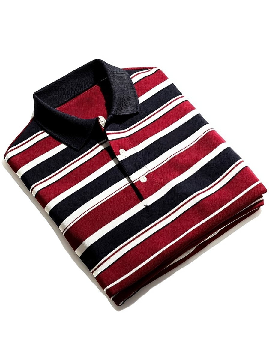 Men's Business Casual Geometric Button Short Sleeve Polo Shirt