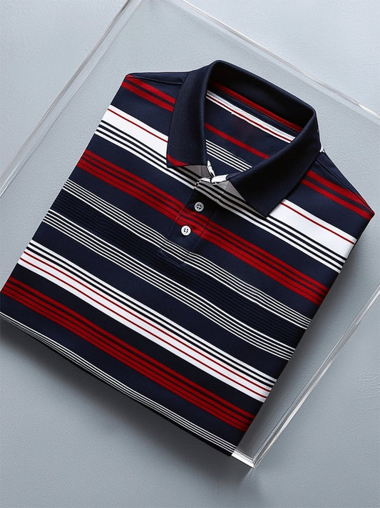 Men's Business Casual Geometric Button Short Sleeve Polo Shirt