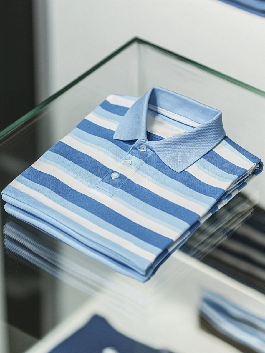 Men's Business Casual Geometric Button Short Sleeve Polo Shirt