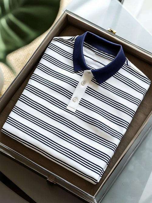 Men's Business Casual Geometric Button Short Sleeve Polo Shirt