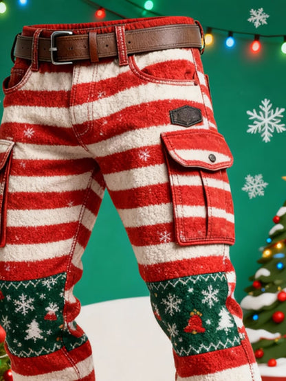 Men's plaid pocket Christmas cargo pants