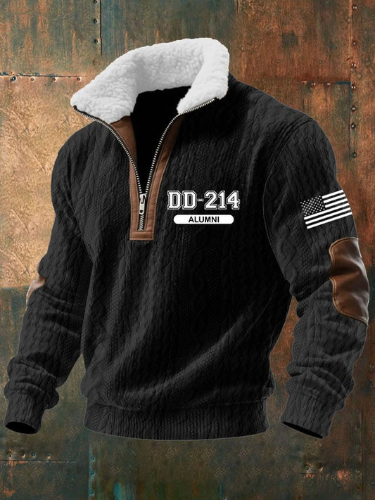 Men'S Casual Veteran Jacquard Zipper Fur Collar Long Sleeve Sweatshirt