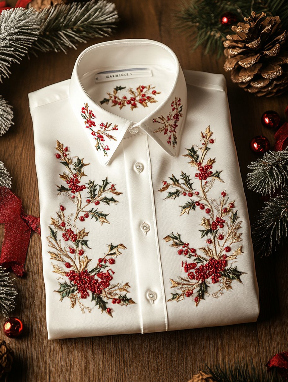 Men's  Christmas Long Sleeve Button-Down Shirt