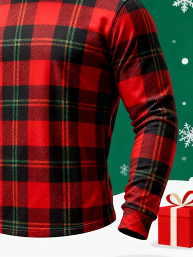 Men's Retro Plaid Face Mask Christmas Hooded Long-Sleeved Top
