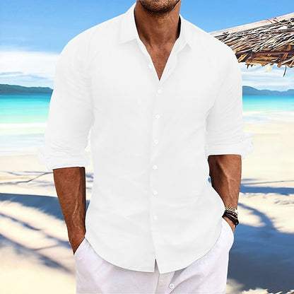Men's Linen Shirt Summer Shirt Beach Wear Casual Shirt Button Up Shirt Plain Casual Daily Light Yellow White Pink Dark Navy Long-Sleeve Spring & Summer Clothing Apparel