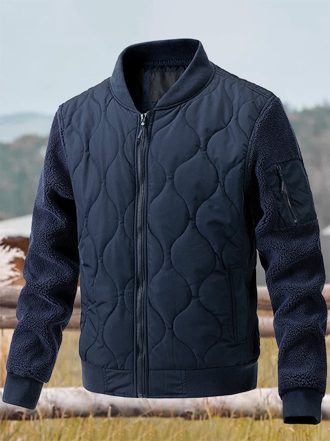 Men's Vintage Pleated Cotton Polar Fleece Patchwork Casual Cotton Jacket
